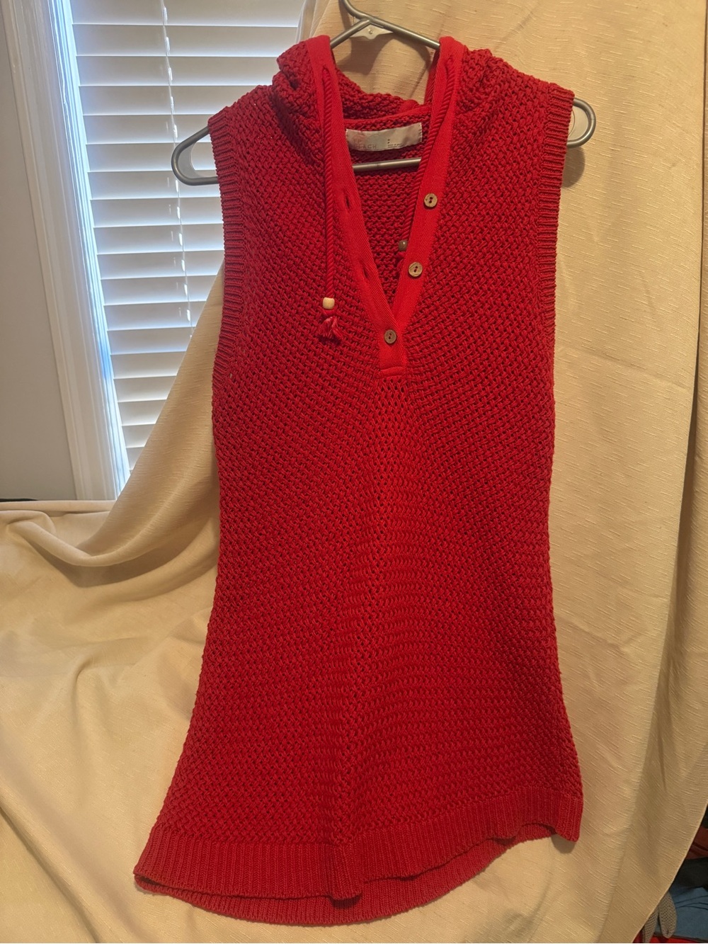 Free People Red Sleeveless Hooded Knit Vest